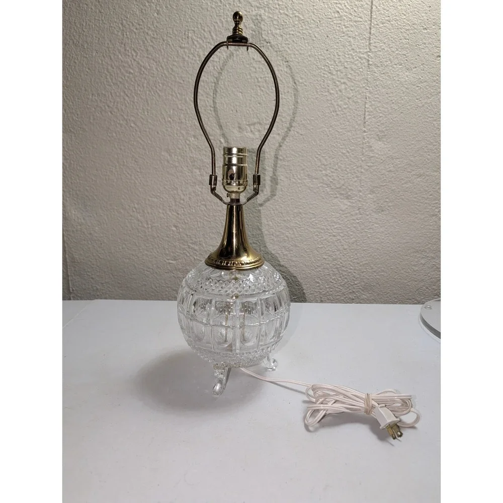 Vintage Crystal Footed Lamp Boudoir Waterford Style MCM Regency‎